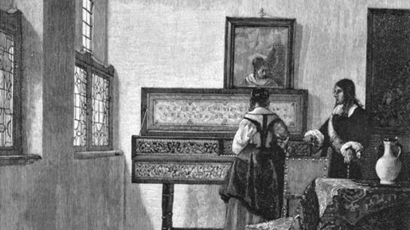 The Music Maker and his Pupil, wood engraving c. 1880 after Vermeer.