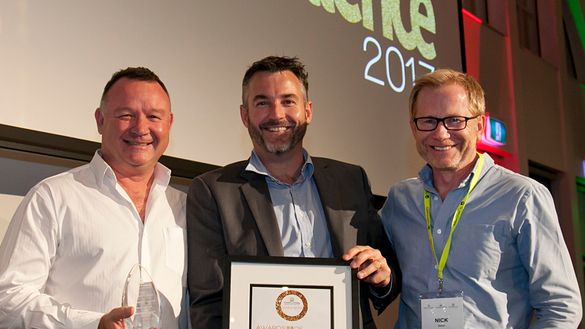 (Left)NSW Crown Holiday Parks Trust Regional Park Manager Allan Thomas (Middle) North Coast Holiday Parks (NCHP Evans Head Manager Adrian Easdown celebrate their outstanding wins