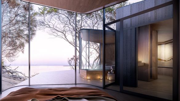 An artist's impression of the new Coastal Pavilions at Freycinet Lodge. MUST CREDIT Design by Liminal Architecture