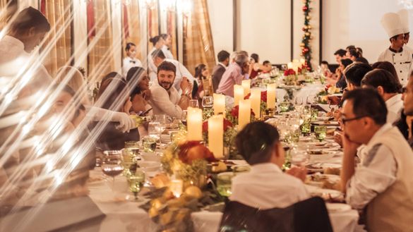 Guests enjoy the Christmas Feast. Guests enjoy the Christmas Feast.