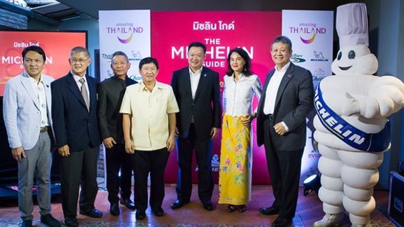 Senior Thai officials and Michelin executives at the press conference held in Phuket to announce the launch of Michelin Guide Bangkok, Phuket and Phang Nga 2019. Seen in the group photo have included Mr. Yuthasak Supasorn, TAT Governor (3rd from right); M