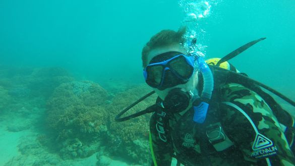 Dive Hervey Bay divemaster-in-training Mike Neeson diving on a reef in Hervey Bay. Dive Hervey Bay divemaster-in-training Mike Neeson diving on a reef in Hervey Bay.