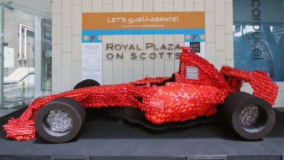 Let's Shellabrate, Life-sized race car made of lobster and crab shells, Royal Plaza on Scotts