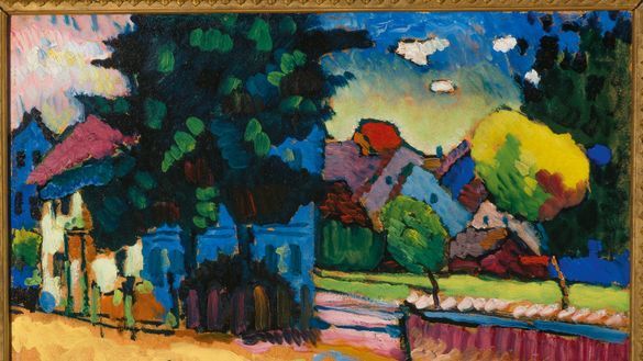 WASSILY KANDINSKY View of Murnau: landscape with a green house 1908 oil on card, 33 x 44.5 cm The State Hermitage Museum, St Petersburg Inv GE 8943 