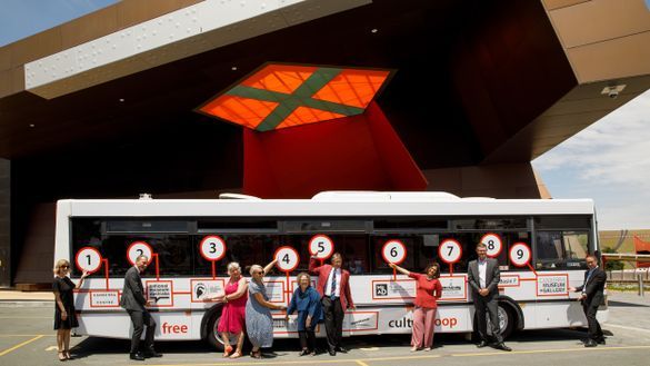 The Culture Loop shuttle bus is a joint six-month pilot venture among 10 organisations and will run seven days a week from 9am to 5pm with nine conveniently situated stops.  From left: Canberra Centre manager Amanda Paradiso, NMA director Dr Mathew Trinca