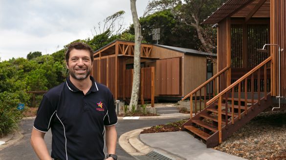 Executive Manager Capital Works Jack Plimmer enjoying the new villa precinct at Reflections Holiday Parks Clarkes Beach Executive Manager Capital Works Jack Plimmer enjoying the new villa precinct at Reflections Holiday Parks Clarkes Beach