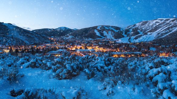 The town of Park City in winter twilight
