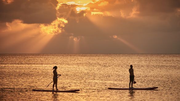 Paddleboarding at sunset