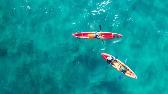 Aerial over a guided kayak tour with Go Sea Kayak, Byron Bay.