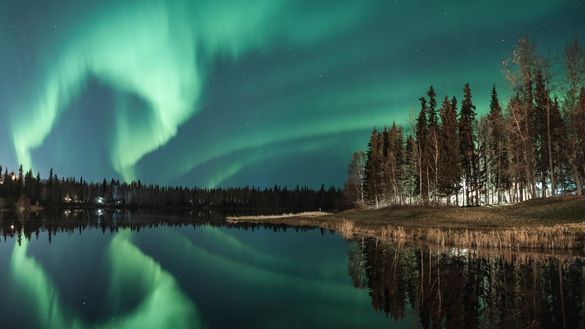  Bands of Northern Lights prominently display over Chena Lake Outdoor Recreation Area during Aurora Season.