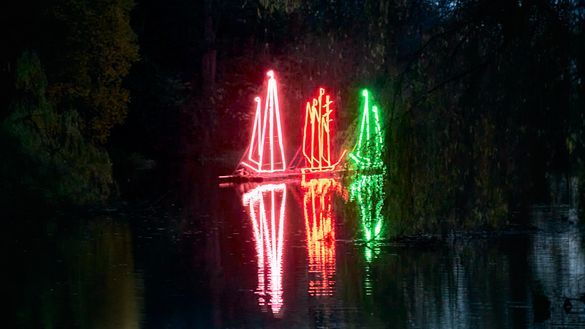 Neon boat on the water at Temple Newsam