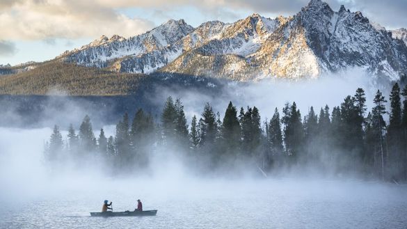 Stanley Lake shrouded with a morning mist.