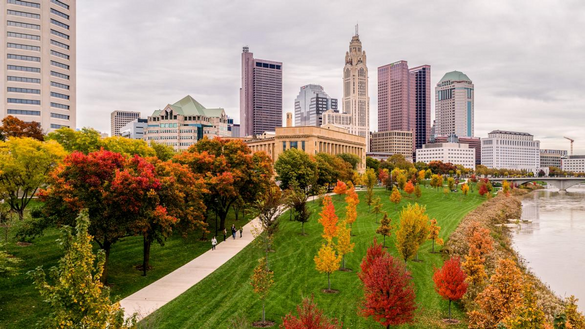 Fall in downtown Columbus, Ohio along the Scioto Mile