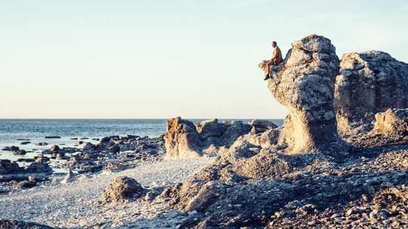 Enjoying the sea view from one of Gotland’s many beautiful beaches. The island is known for its dramatic nature, with limestone monoliths scattered along the coast, and its rich history. 