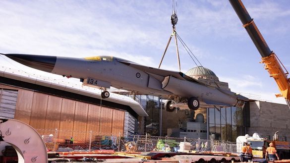 F-111 is lifted into the AWM's Anzac Atrium