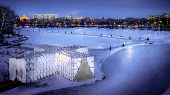 2015 RAW: almond, pop-up restaurant on the frozen river, at night